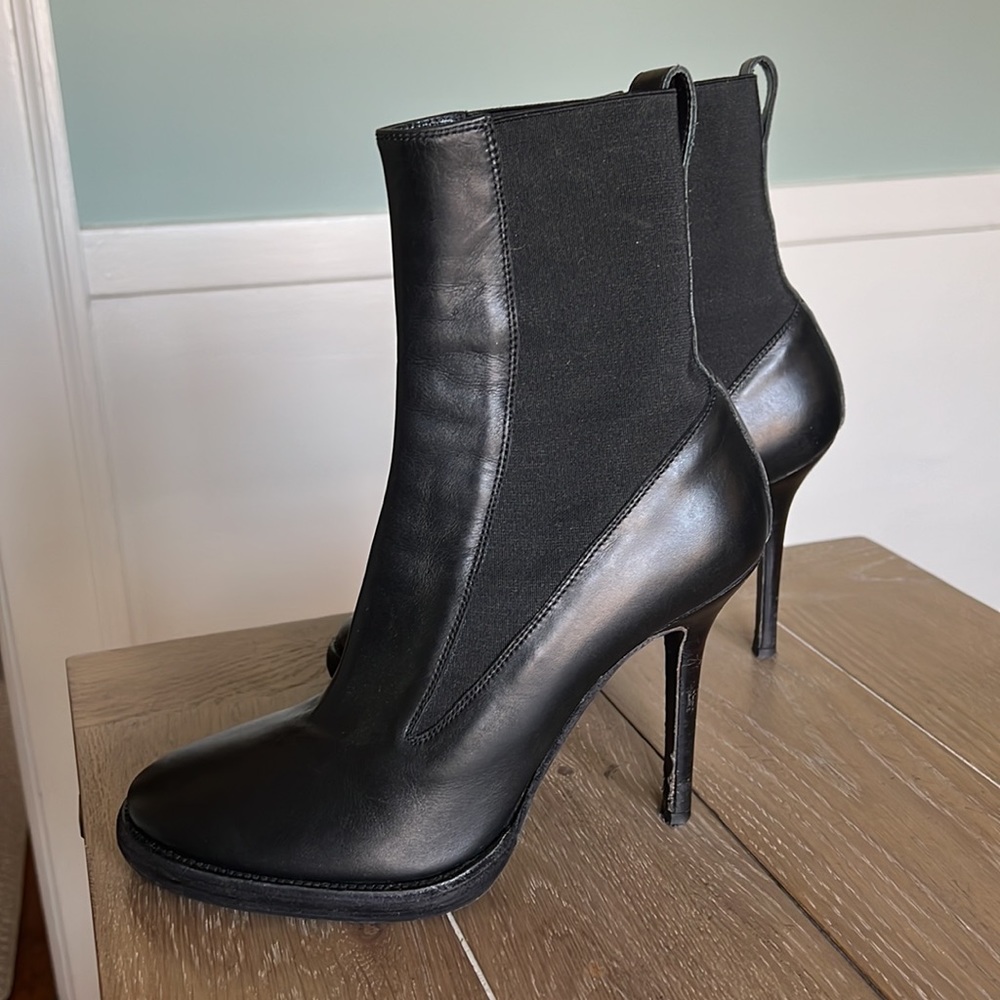 Haider Ackermann runway black leather and stretch gore high heeled ankle boot 39